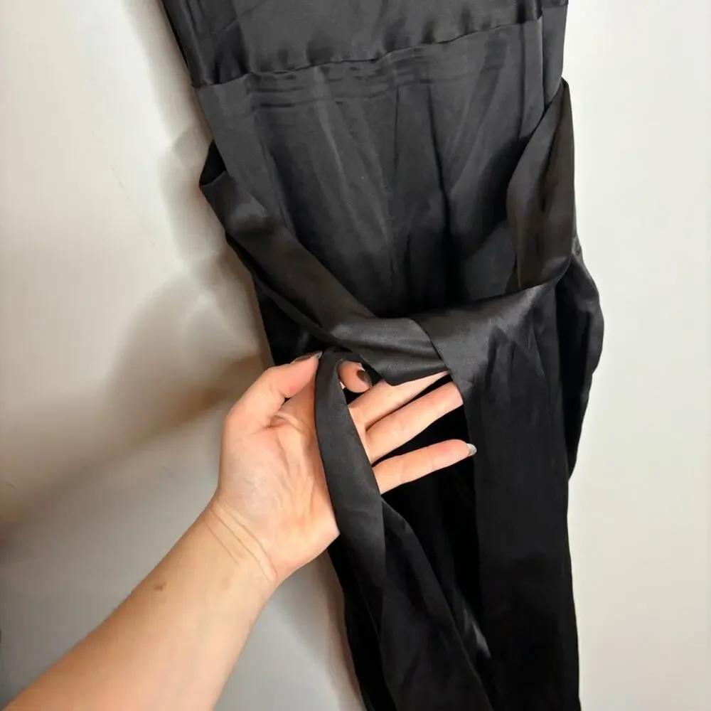 Intermix Maria Silk Cowl Neck Straight Leg Jumpsuit - Black - Size 12